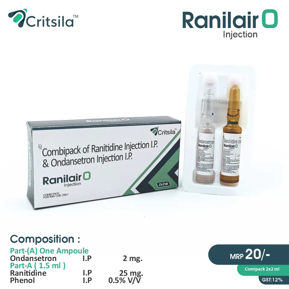 Ondansetron + Ranitidine Injection at the best price in PCD Pharma Franchise for Antiemetic, Nausea Control, and Acid Reduction.